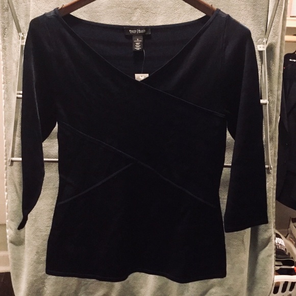 WHBM ponte top blouse crossover stretch SZ S NWT - Picture 2 of 7